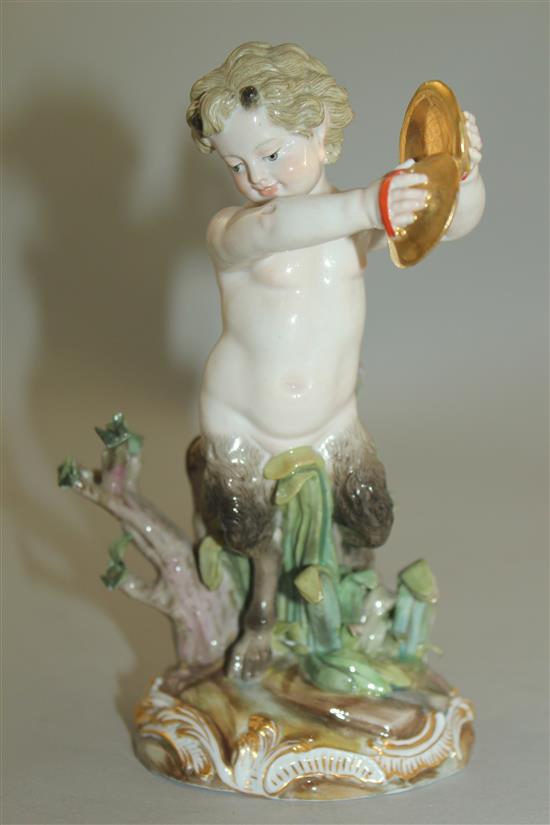 A Meissen figure of a satyr playing the cymbals, late 19th century, 16.5cm